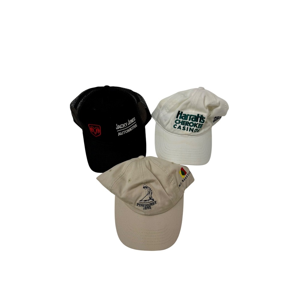 Lot of 3 Baseball Hats Jacky Jones Automotive Harrahs Cherokee Pinehurst Golf